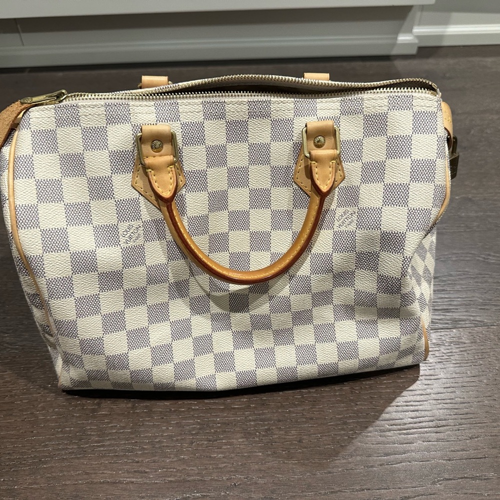 Louis Vuitton Speedy 30 Checkered Designer Handbag - Cream and Tan